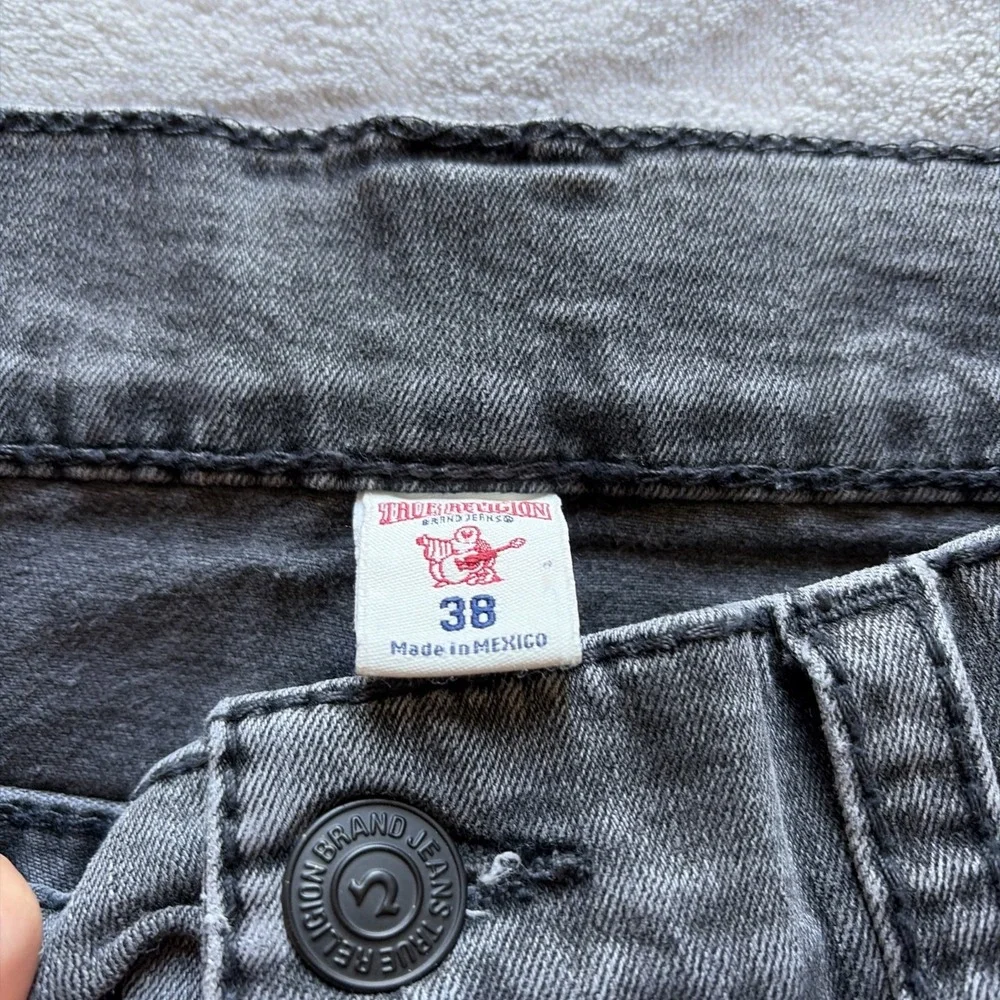 True Religion Jeans Mens 38x33 Black Flap Pocket Relaxed Straight Paint Splatter